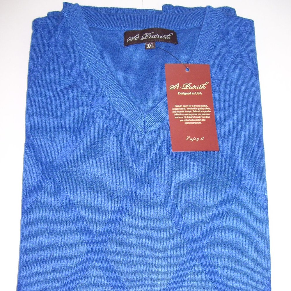St. Patrick V-Neck Blue Argyle Sweater Vest 4XL - Picture 1 of 6